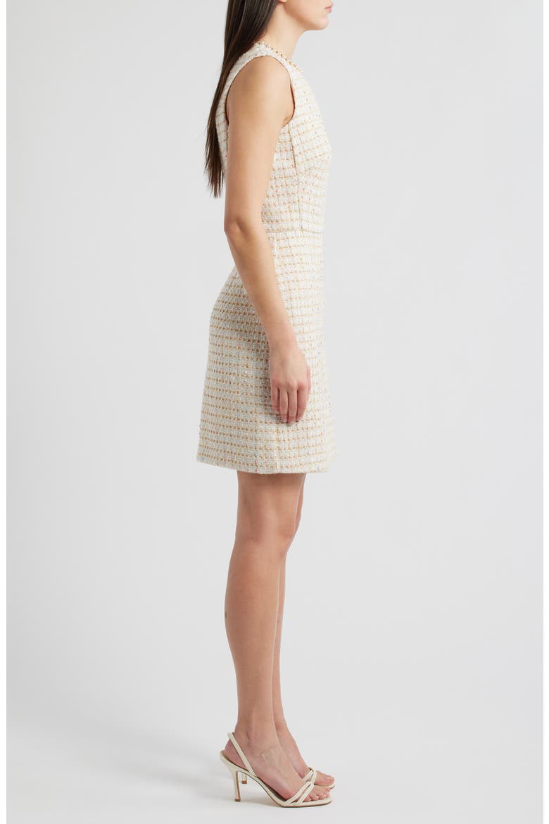 Metallic Tweed Sleeveless Sheath Dress, Alternate, color, IVORY