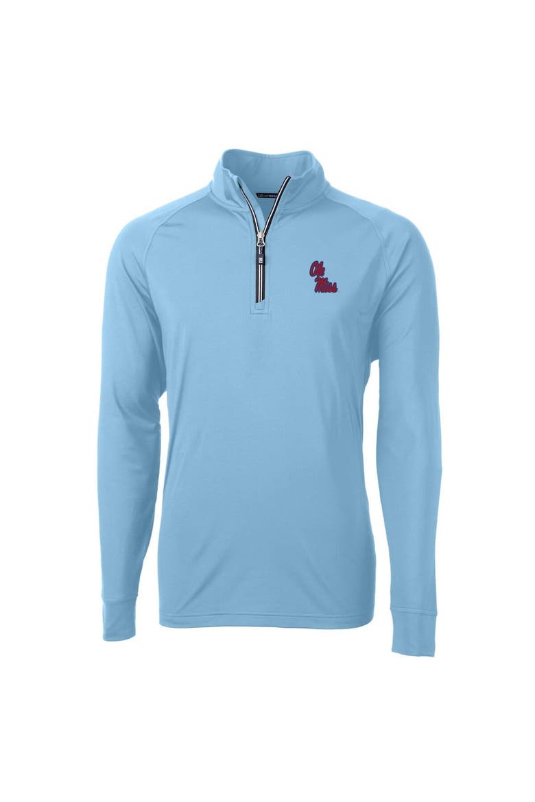 Men's Cutter & Buck Light Blue Ole Miss Rebels Adapt Eco Knit Quarter-Zip Pullover Jacket, Main, color, Light Blue