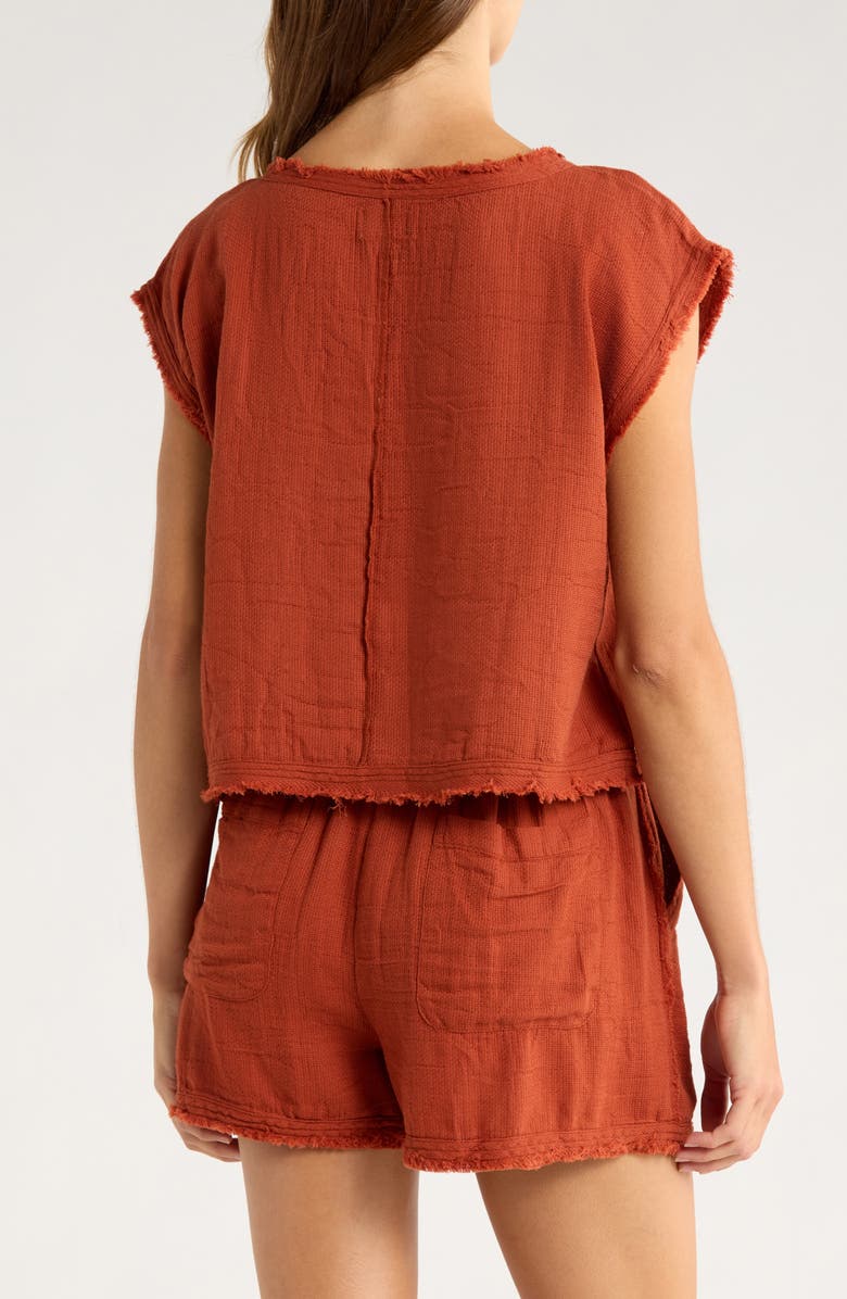 Elan Bali Fray Edge Cotton Cover-Up Crop Top, Alternate, color, Clay
