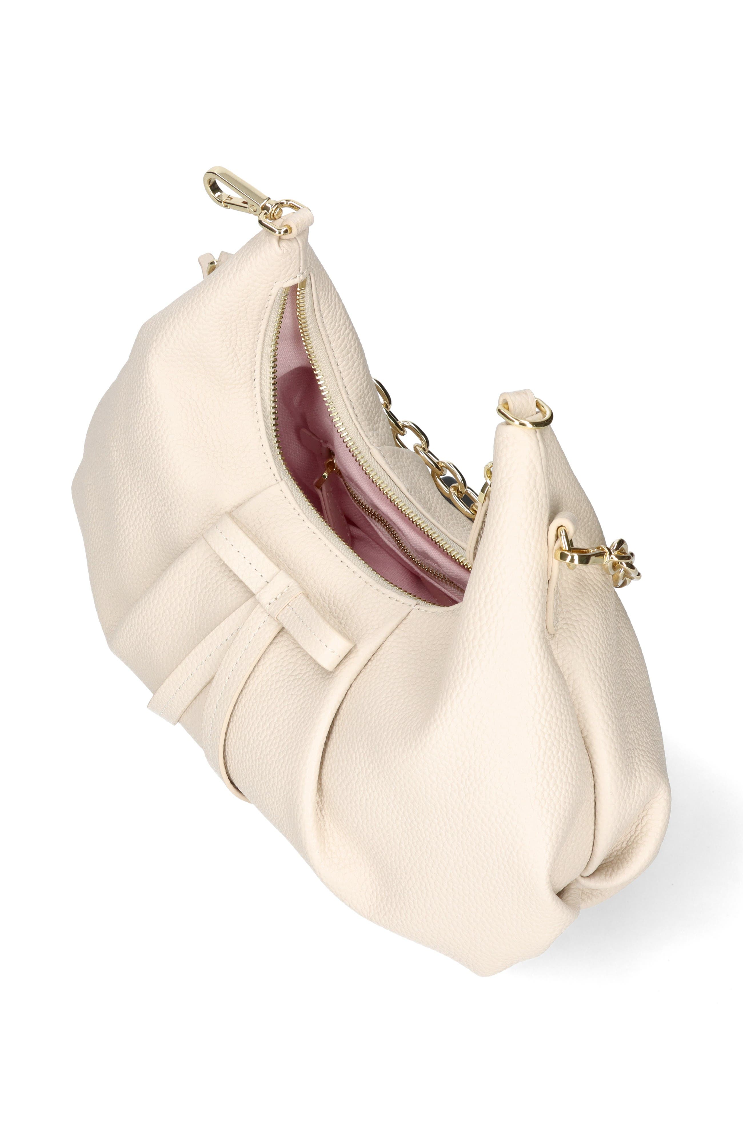 Croissant Bag With Bow And Removable Clip On Cross Body Strap, Alternate, color, Ivory