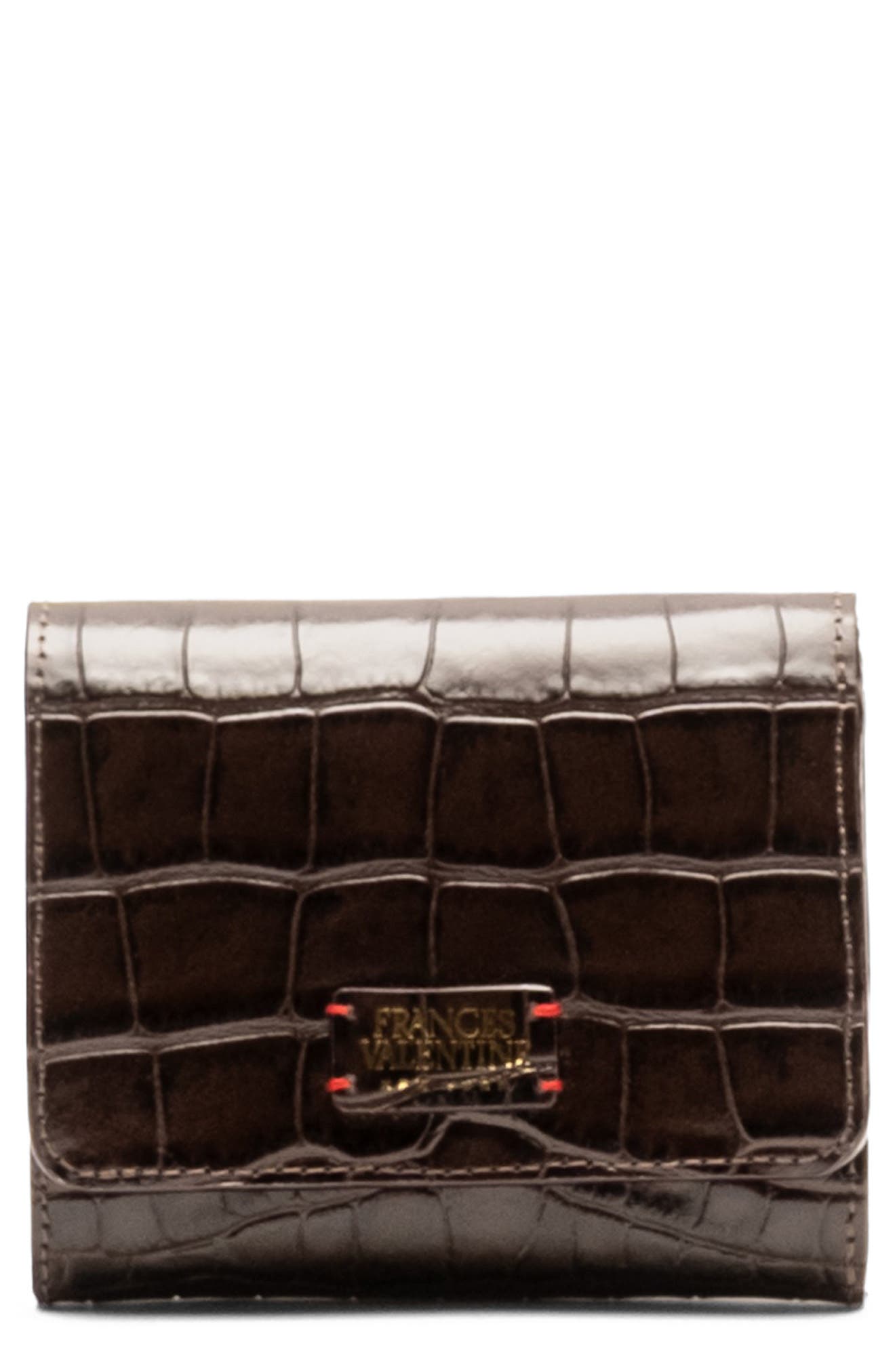 Frances Valentine Perfect Croc Embossed Leather Trifold Wallet, Main, color, Brown