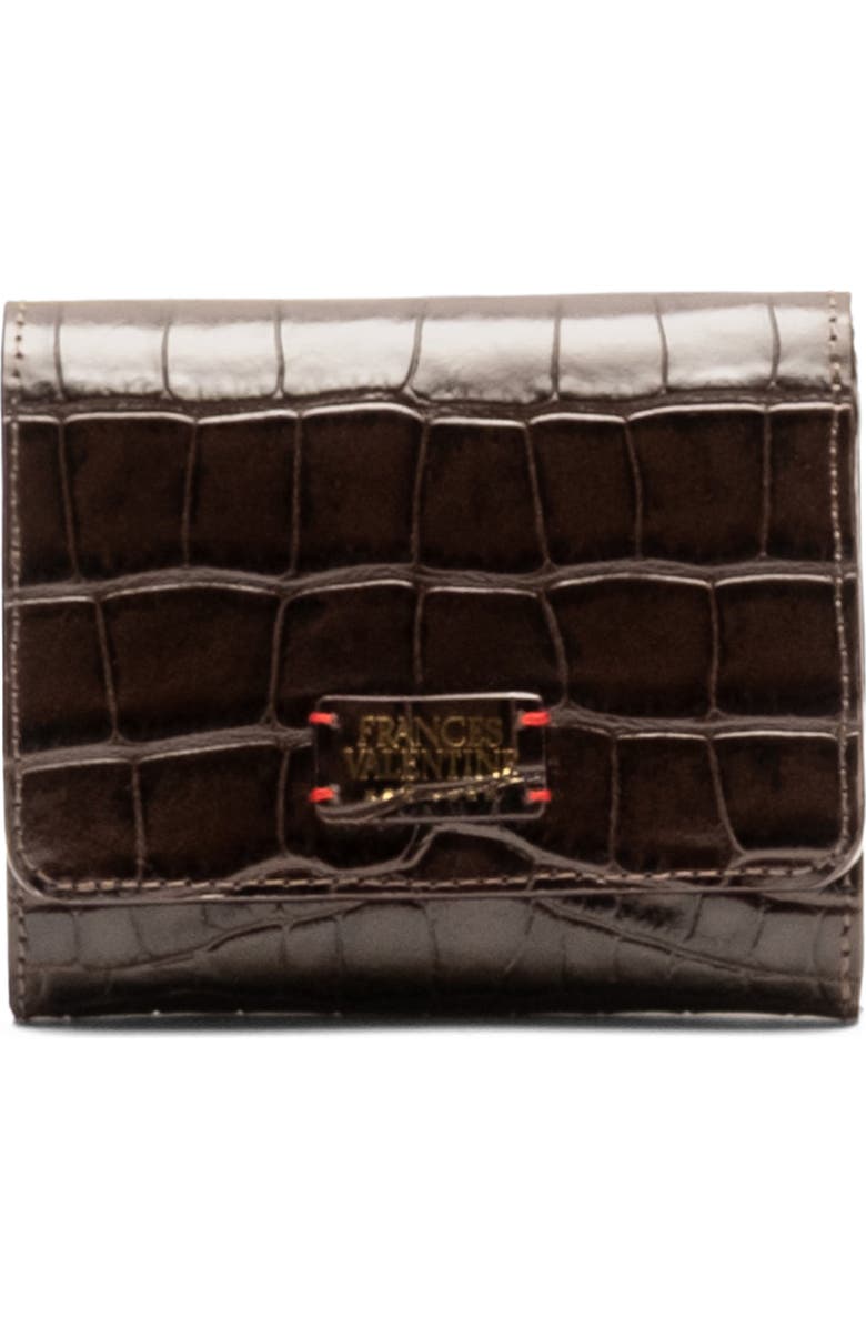 Frances Valentine Perfect Croc Embossed Leather Trifold Wallet, Main, color, Brown