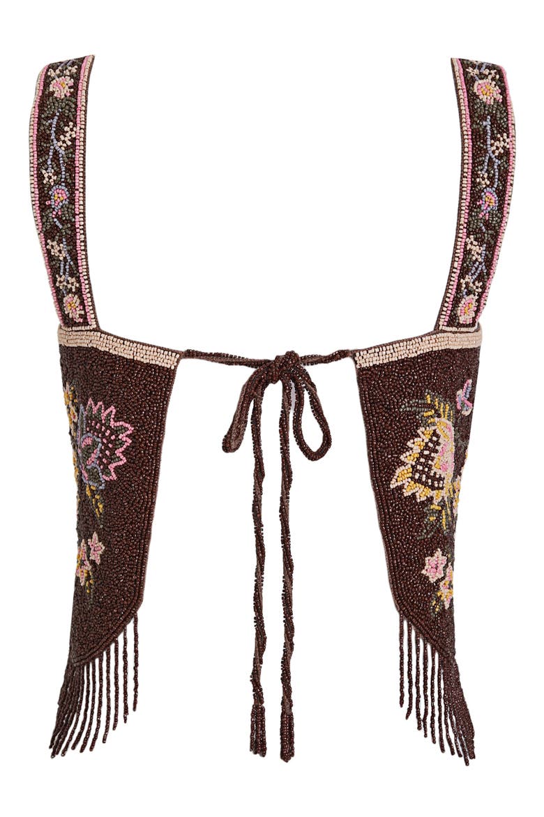 Aida Zafra Beaded Crop Swim Cover-Up Top, Alternate, color, BROWN MULTI