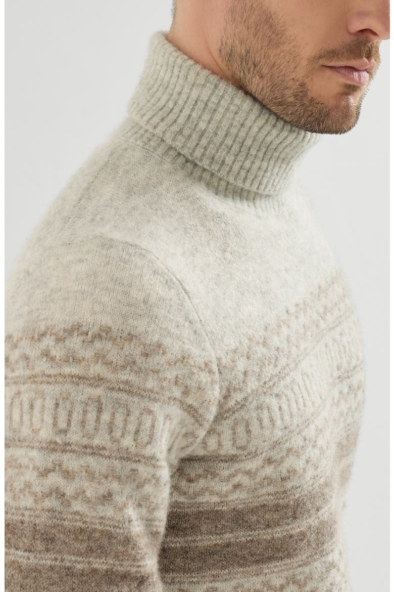 Alpaca, cashmere and wool nordic jacquard turtleneck sweater, Alternate, color, Chestnut