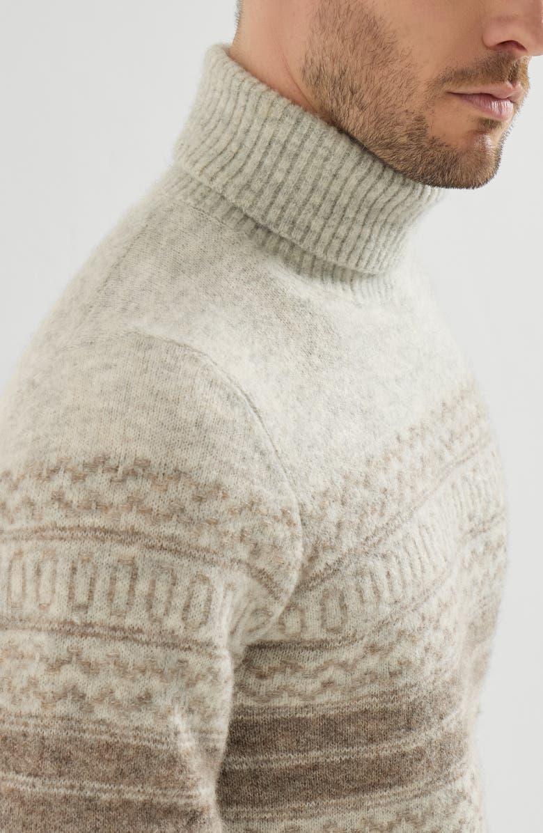 Brunello Cucinelli Alpaca, cashmere and wool nordic jacquard turtleneck sweater, Alternate, color, Chestnut