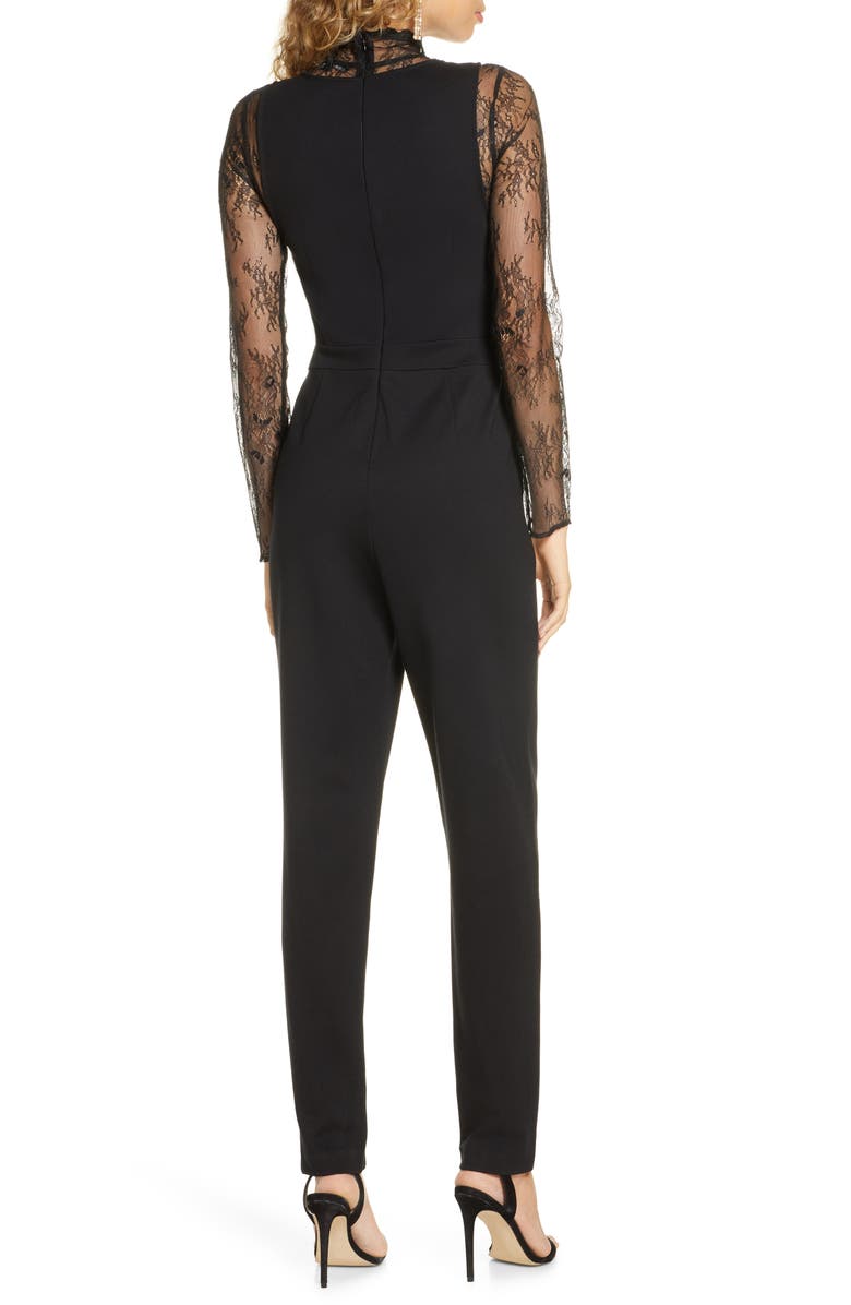 French Connection Tabetha Lula Long Sleeve Lace & Jersey Jumpsuit, Alternate, color, 