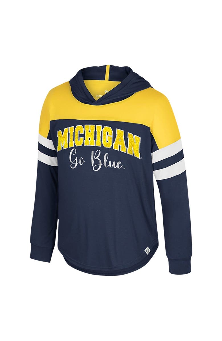 COLOSSEUM Girls Youth Colosseum Navy Michigan Wolverines Reflection Hoodie Long Sleeve T-Shirt, Alternate, color, Navy