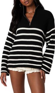 EDIKTED Stripe Oversize Quarter Zip Sweater | Nordstrom