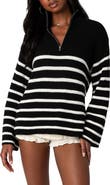 EDIKTED Stripe Oversize Quarter Zip Sweater