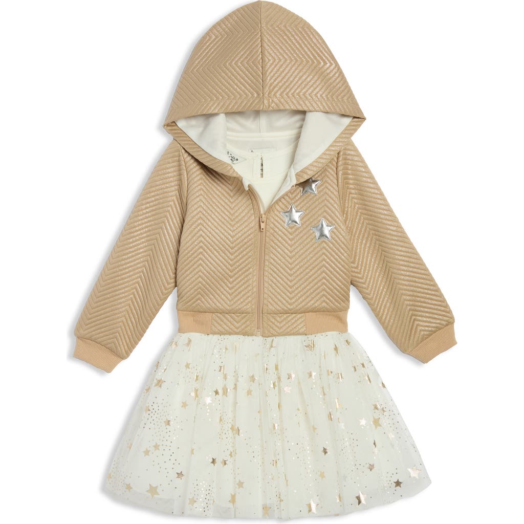 Pippa & Julie Kids' Metallic Hoodie & Dress Set In Gold