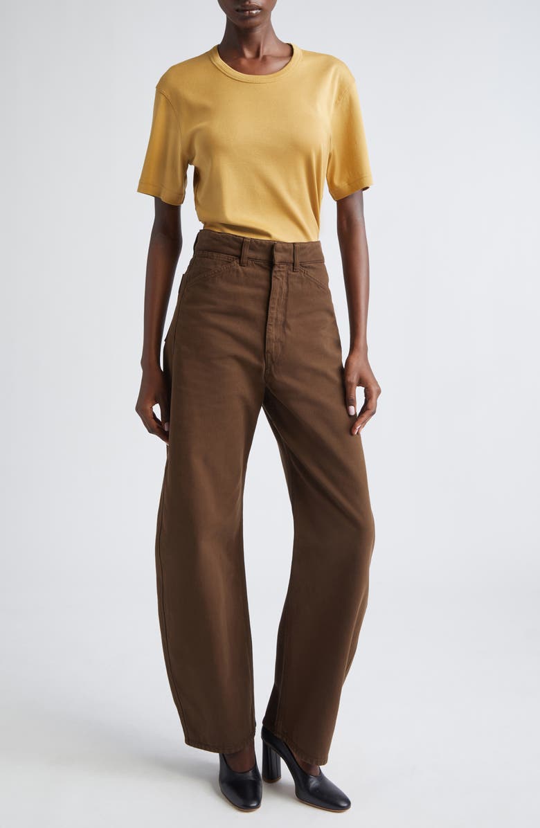 Lemaire High Waist Cotton Twill Curved Pants, Alternate, color, Cacao