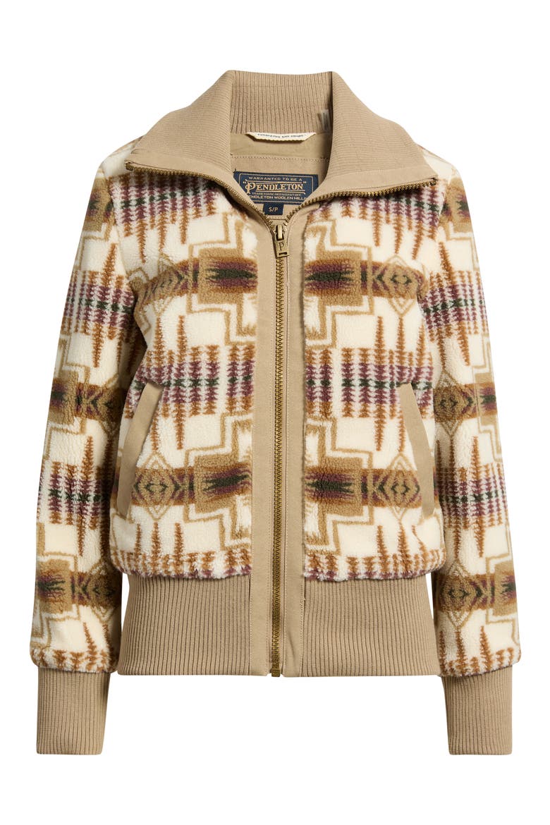 Foxglove Fleece Bomber Jacket, Main, color, TAN/ IVORY HARDING
