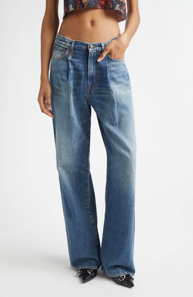 R13 Damon Pleated Wide Leg Jeans, Main, color, Kellen Blue