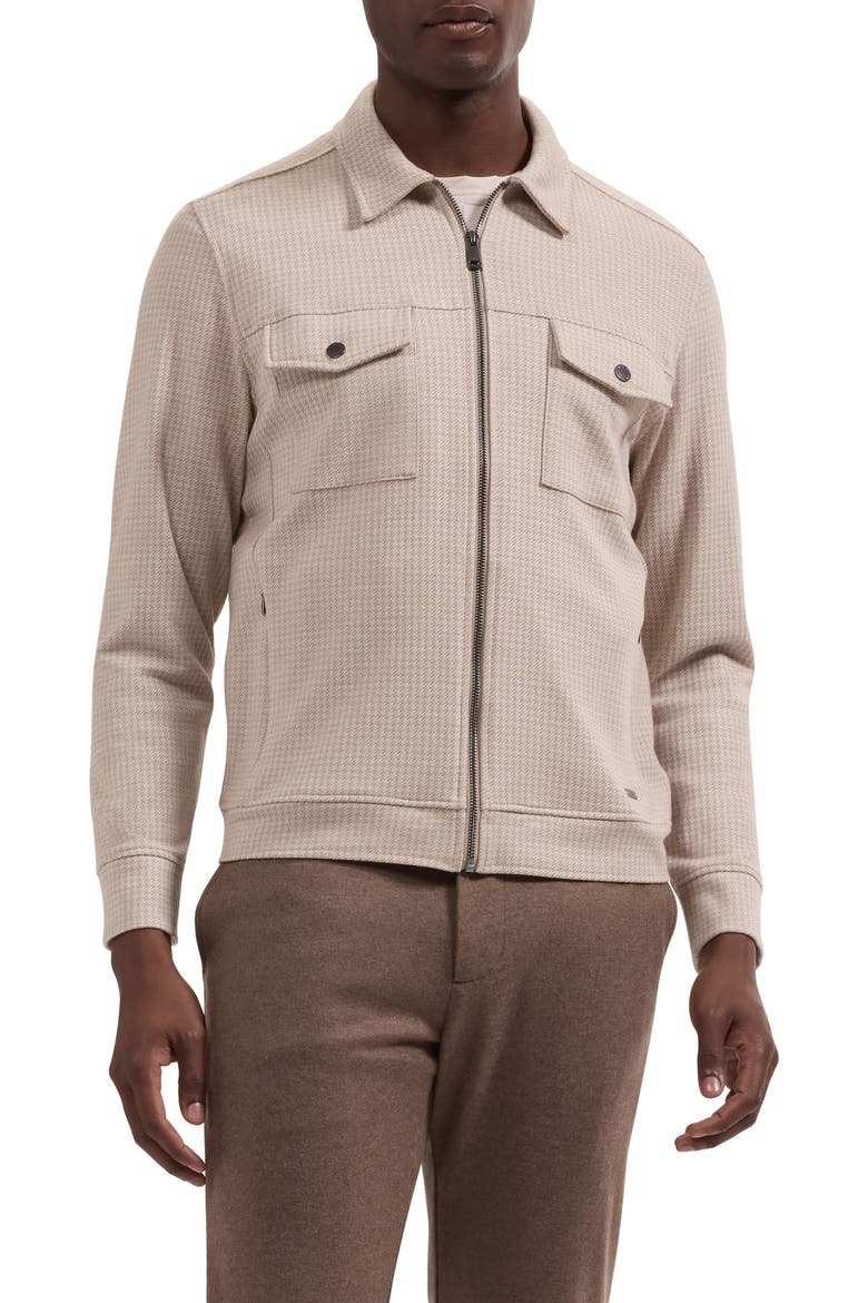 Houndstooth Full Zip Blouson Jacket, Main, color, COBBLESTONE