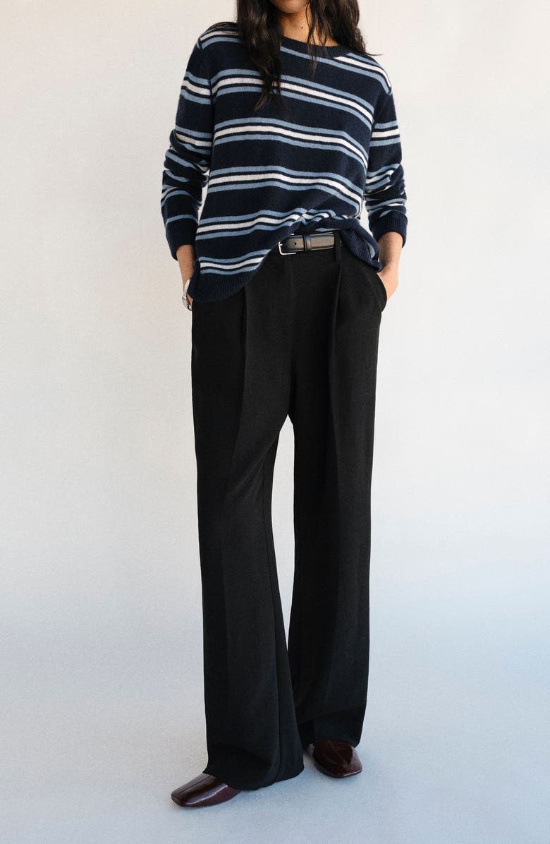 Reformation Cashmere Boyfriend Sweater, Alternate, color, Navy Multi Stripe