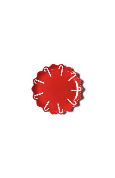 Red Candy Cane Scallop Dinner Plate