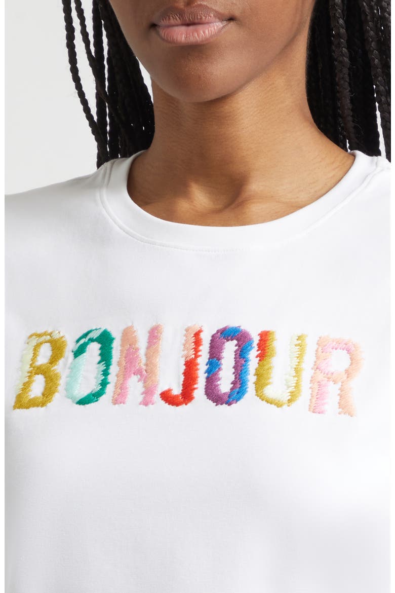 Bonjour Scribble Embroidered Shrunken Tee, Alternate, color, WHITE MULTI