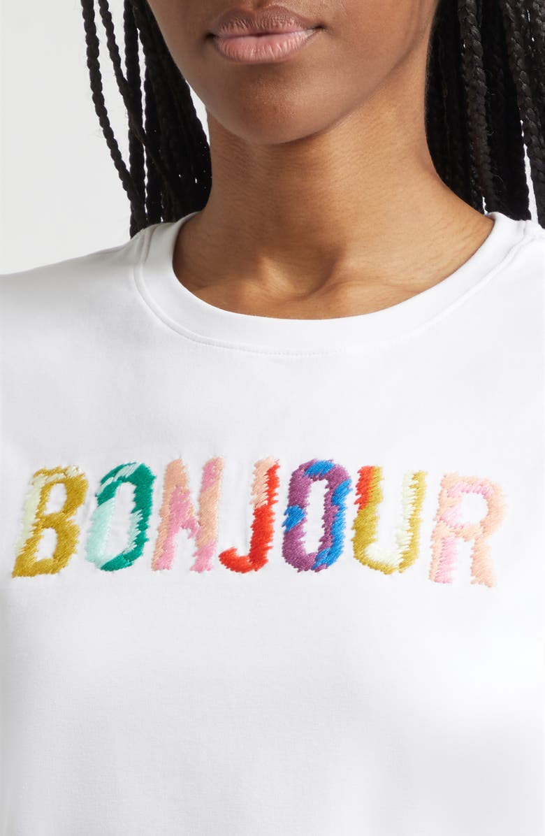 Cinq à Sept Bonjour Scribble Embroidered Shrunken Tee, Alternate, color, White Multi