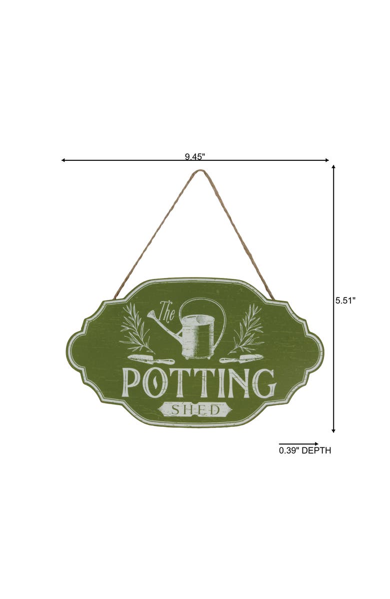 Transpac MDF Potting Shed Sign with Hanger Green for Spring Wall and Entryway Decor, Alternate, color, Green