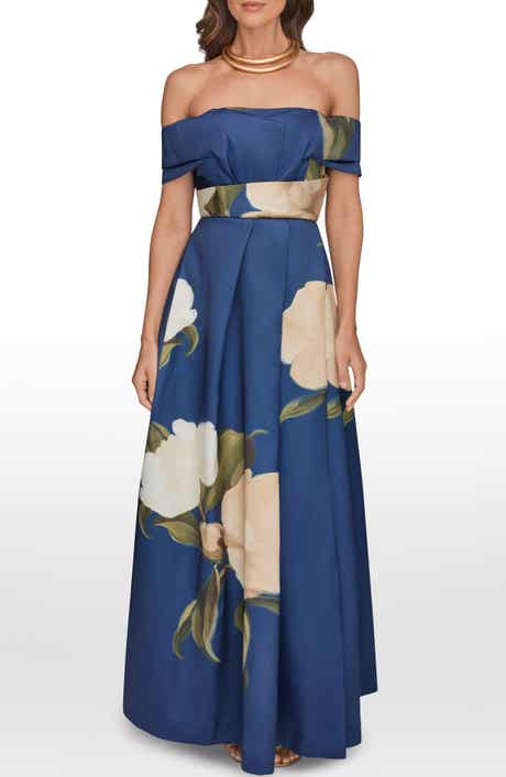 Placed Floral Off the Shoulder Gown