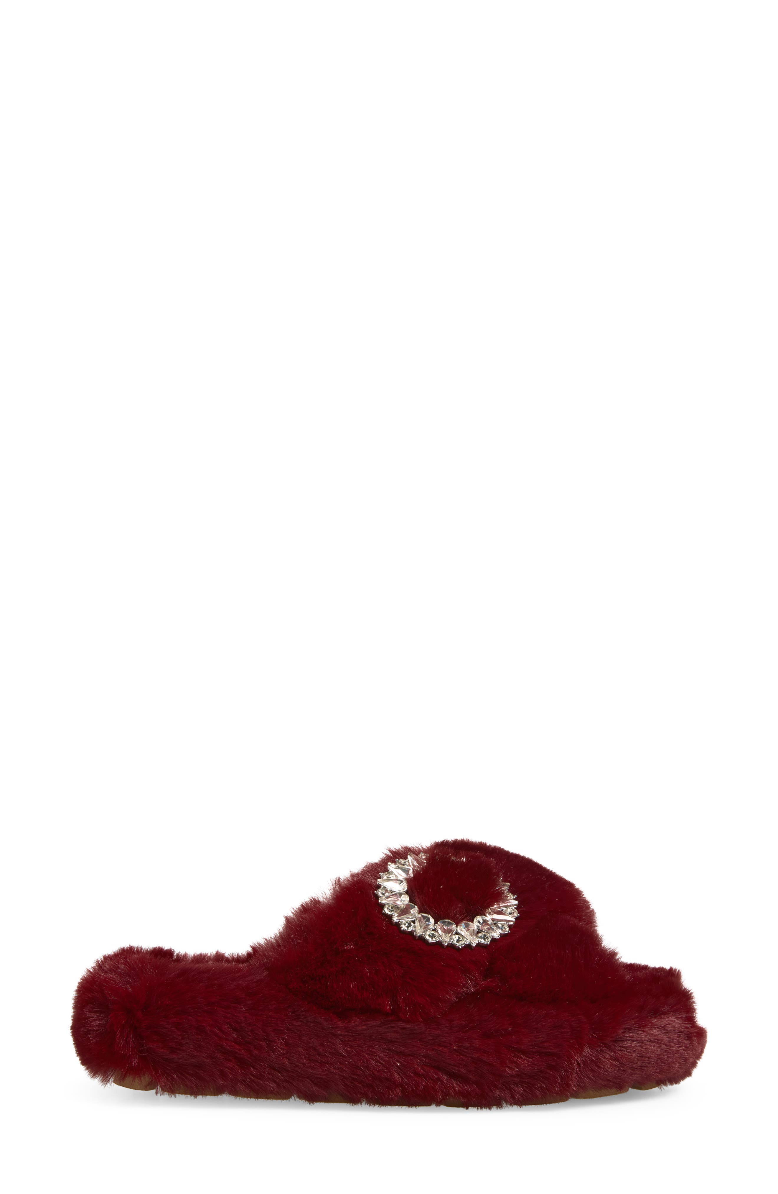 Haven Faux Fur Scuff Slipper, Alternate, color, BURGUNDY