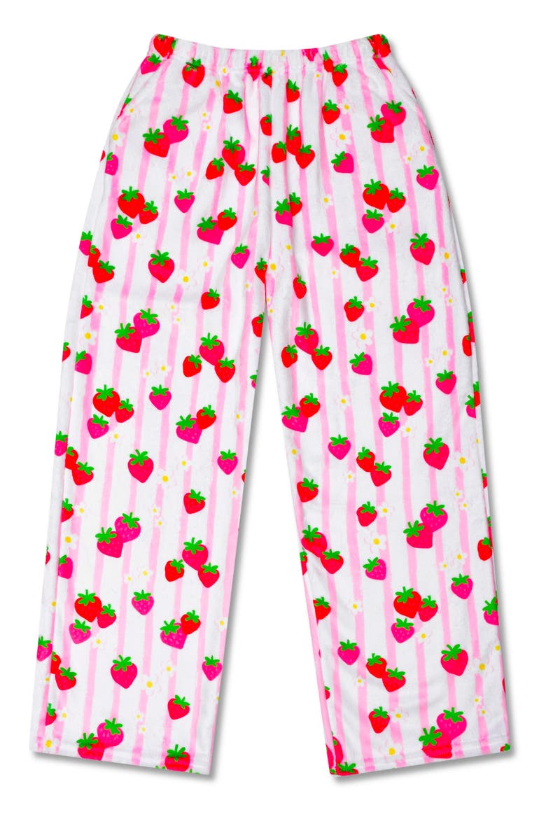 Kids' Strawberry Stripes Plush Pajama Pants, Main, color, PINK MULTI