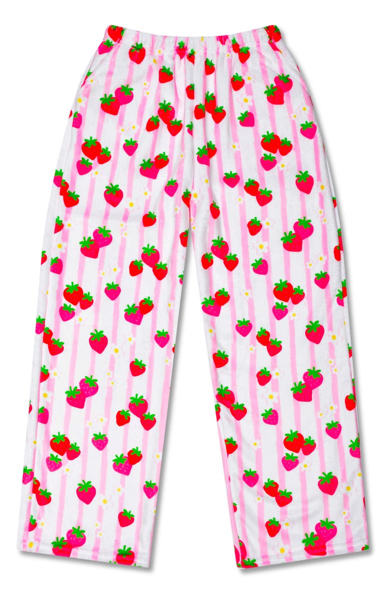 Iscream Kids' Strawberry Stripes Plush Pajama Pants, Main, color, Pink Multi