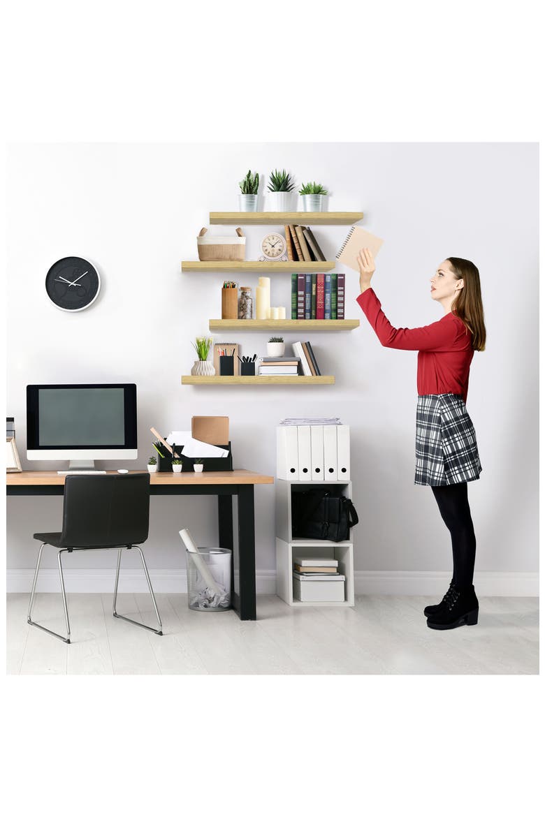 24" x 9" Set of 4 Floating Wall Shelves, Alternate, color, MAPLE