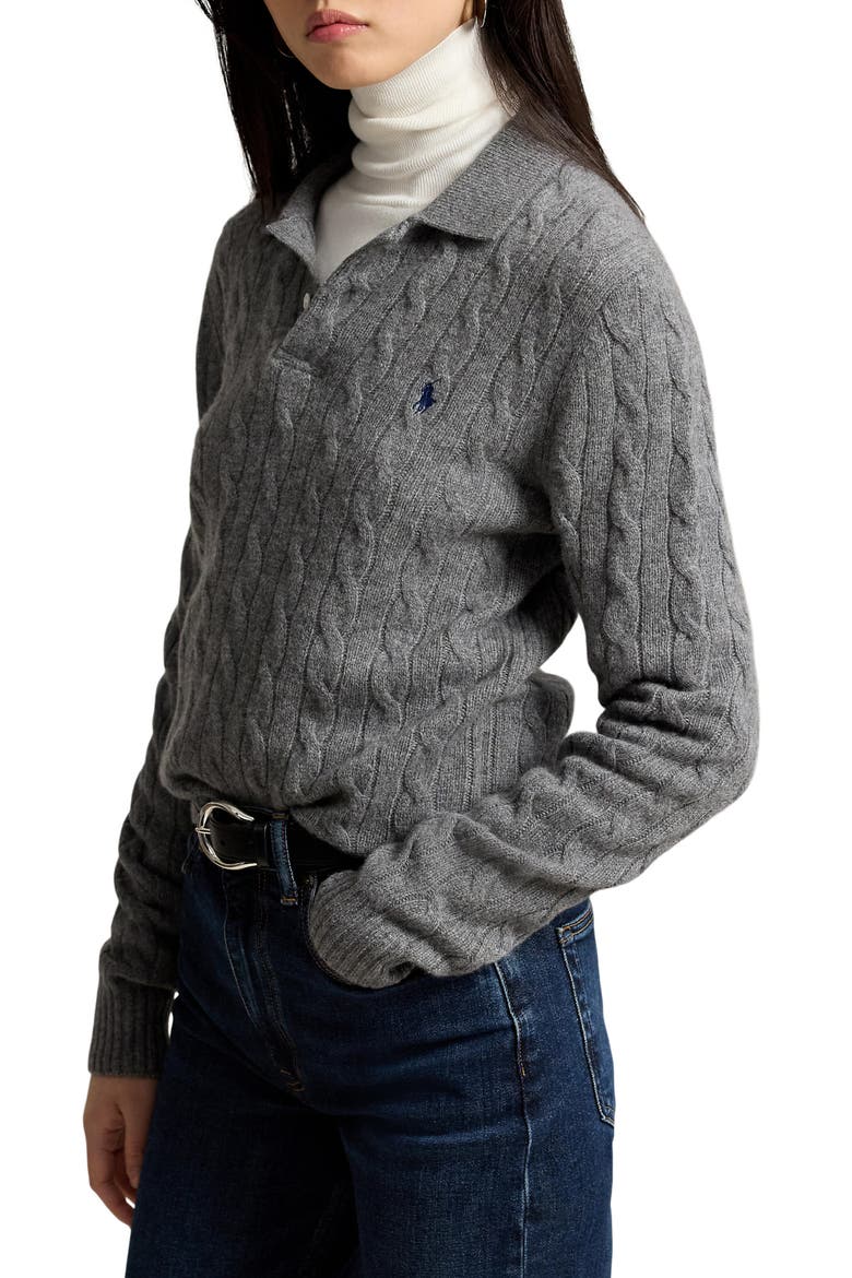Wool & Cashmere Polo Sweater, Main, color, FLANNEL GREY HEATHER