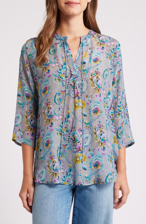 Apny Tie Neck Top In Grey Multi