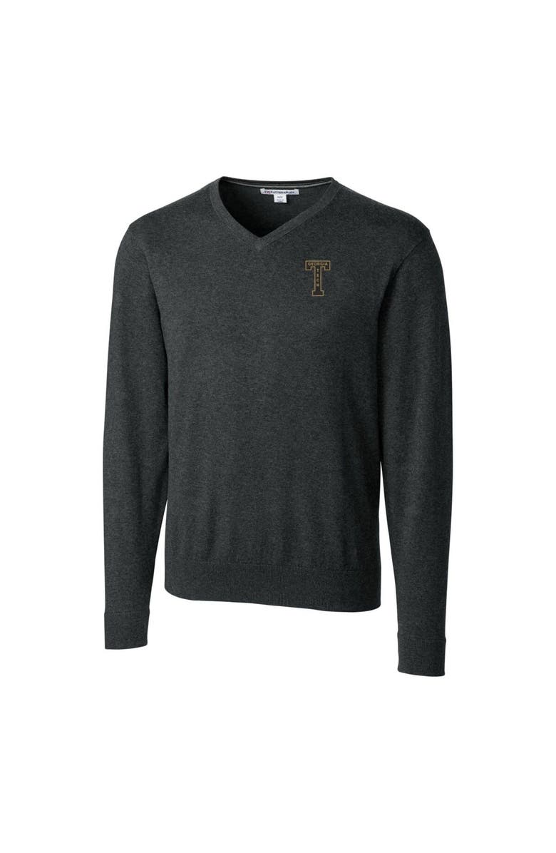 Cutter & Buck Men's Cutter & Buck Heather Charcoal Georgia Tech Yellow Jackets Lakemont Tri-Blend Big & Tall V-Neck Pullover Sweater, Alternate, color, 