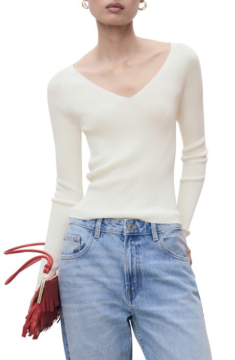 V-Neck Rib Knit Sweater