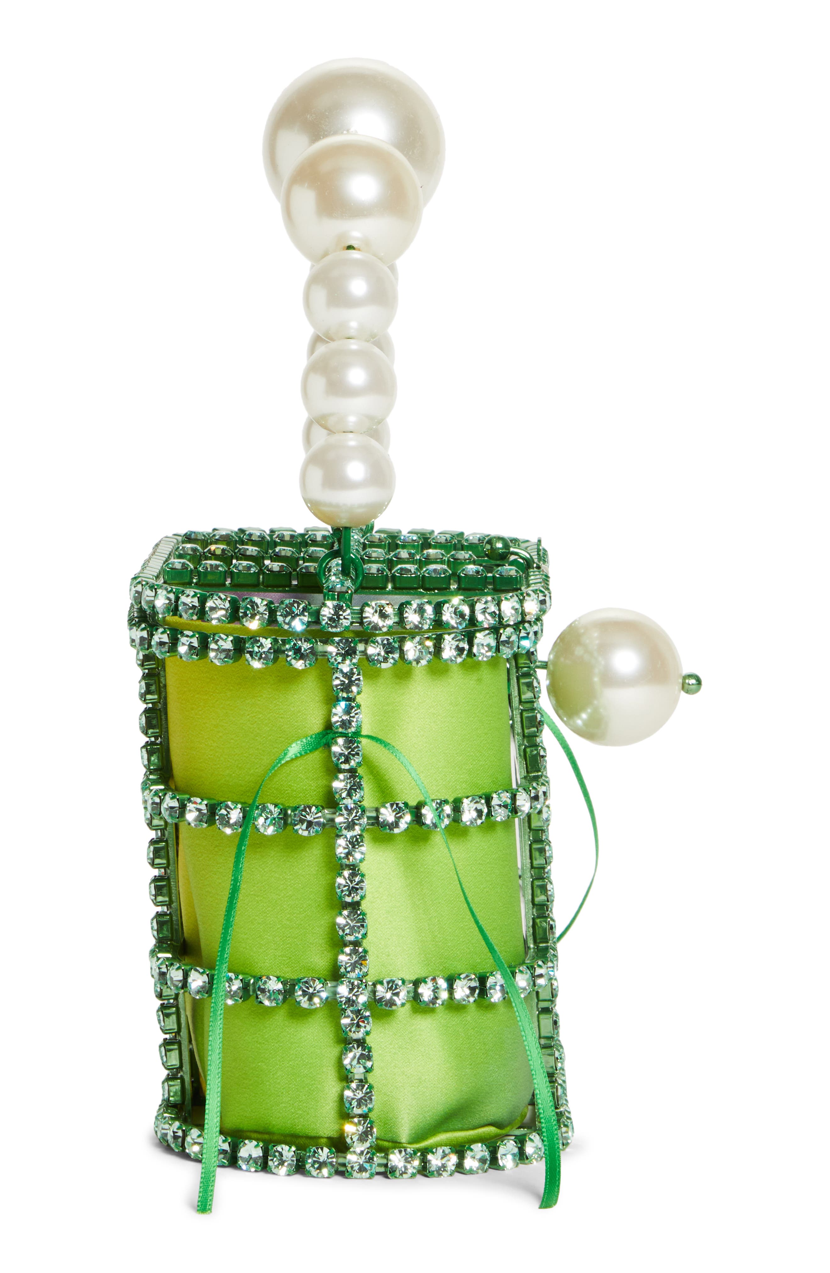 Rosantica Holli Crystal & Imitation Pearl Satin Handbag, Alternate, color, 