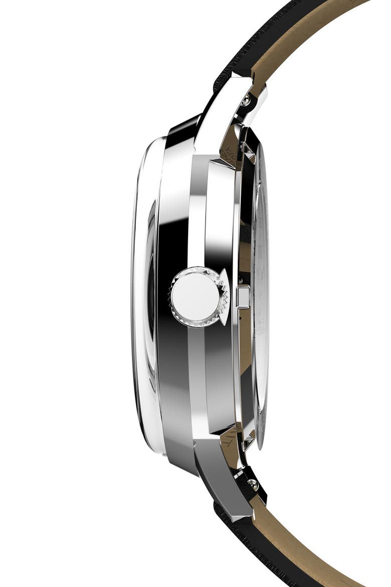 x Peanuts Marlin® Saxophonist Automatic Leather Strap Watch, 40mm, Alternate, color, SILVER