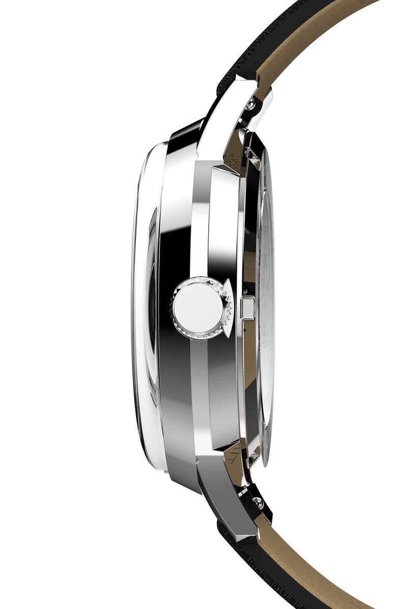 Timex<sup
®</sup
x Peanuts Marlin<sup
®</sup
Saxophonist Automatic Leather Strap Watch, 40mm, Alternate, color, Silver