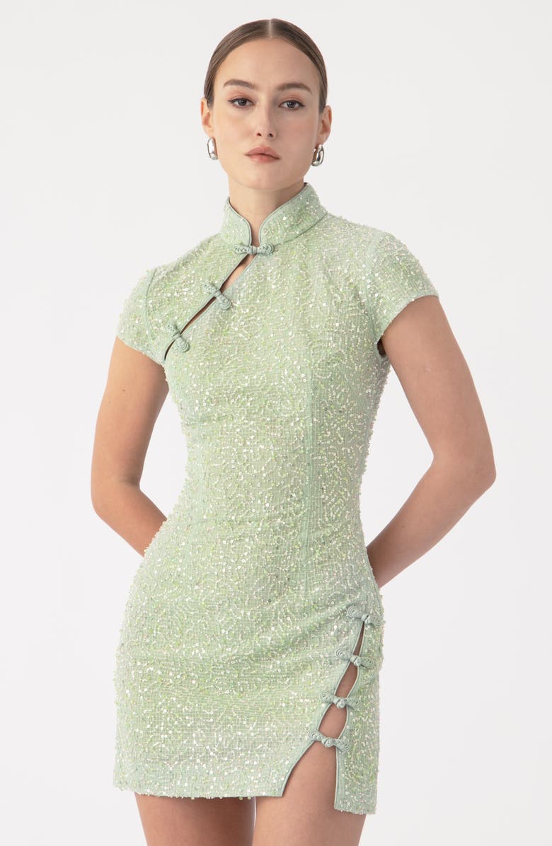 SAU LEE Jada Beaded Cocktail Sheath Dress, Alternate, color, Green Jade