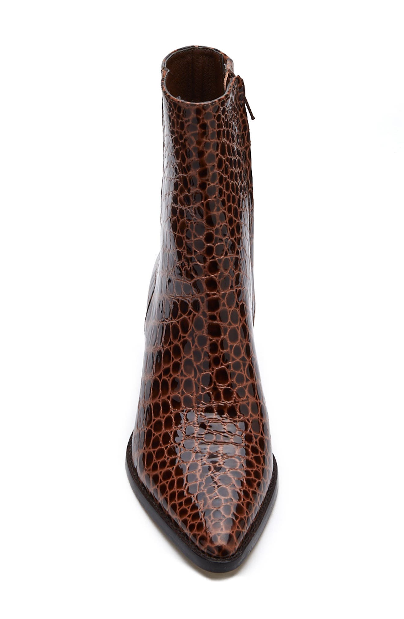 Caty Western Pointed Toe Bootie, Alternate, color, CHOCO CROC LEATHER