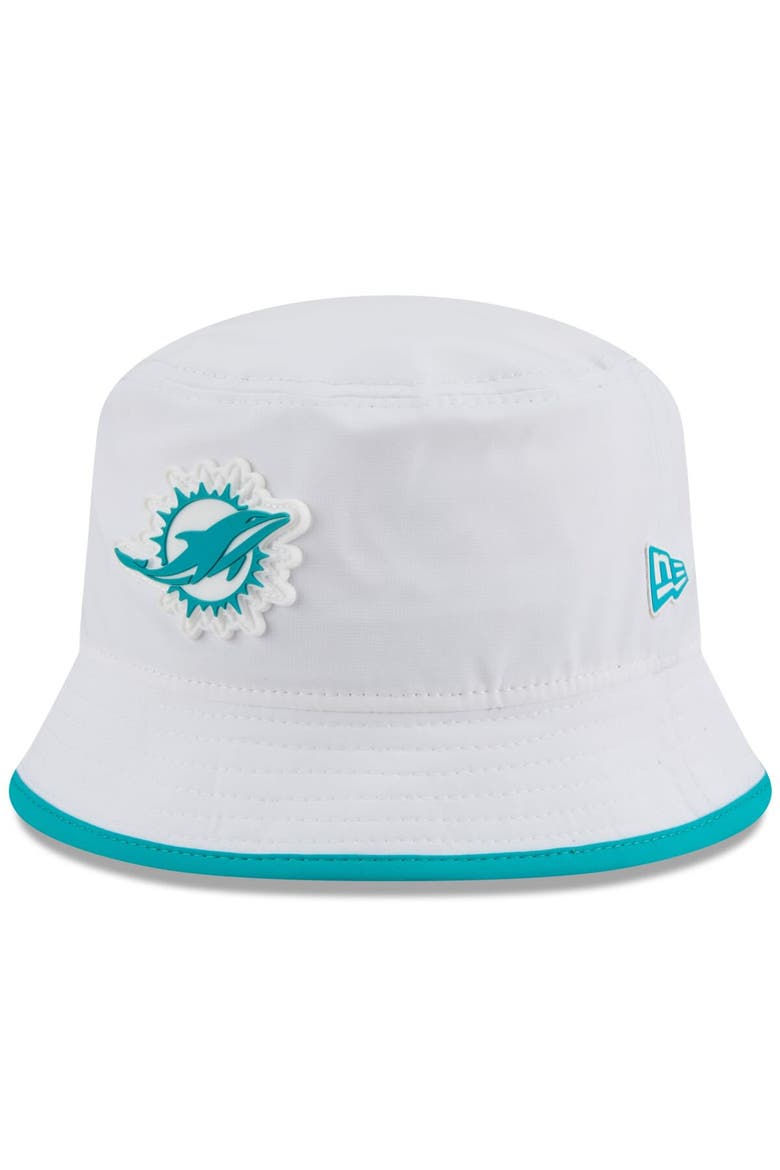 Men's New Era  White Miami Dolphins 2025 NFL Training Camp Stretch Bucket Hat, Main, color, White