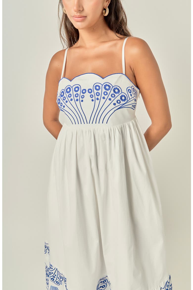 Embroidered Midi Dress, Alternate, color, WHITE/ BLUE