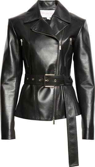 Michael Kors Collection Belted Plongé Leather Moto Jacket
