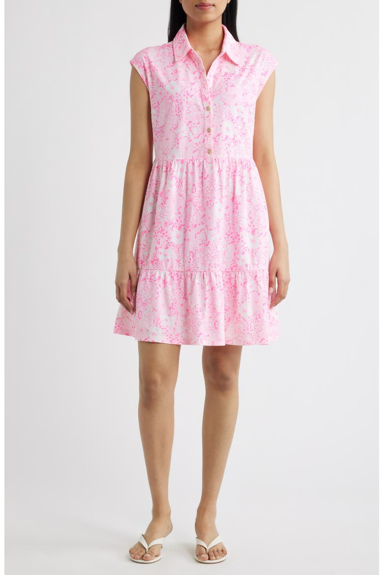 Arley Floral Print Sleeveless Shirtdress, Main, color, CONCH SHELL PINK BURST OF JOY