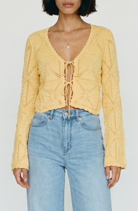 Lola Tie Front Pointelle Knit Cotton Cardigan