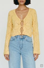 VERO MODA Lola Tie Front Pointelle Knit Cotton Cardigan