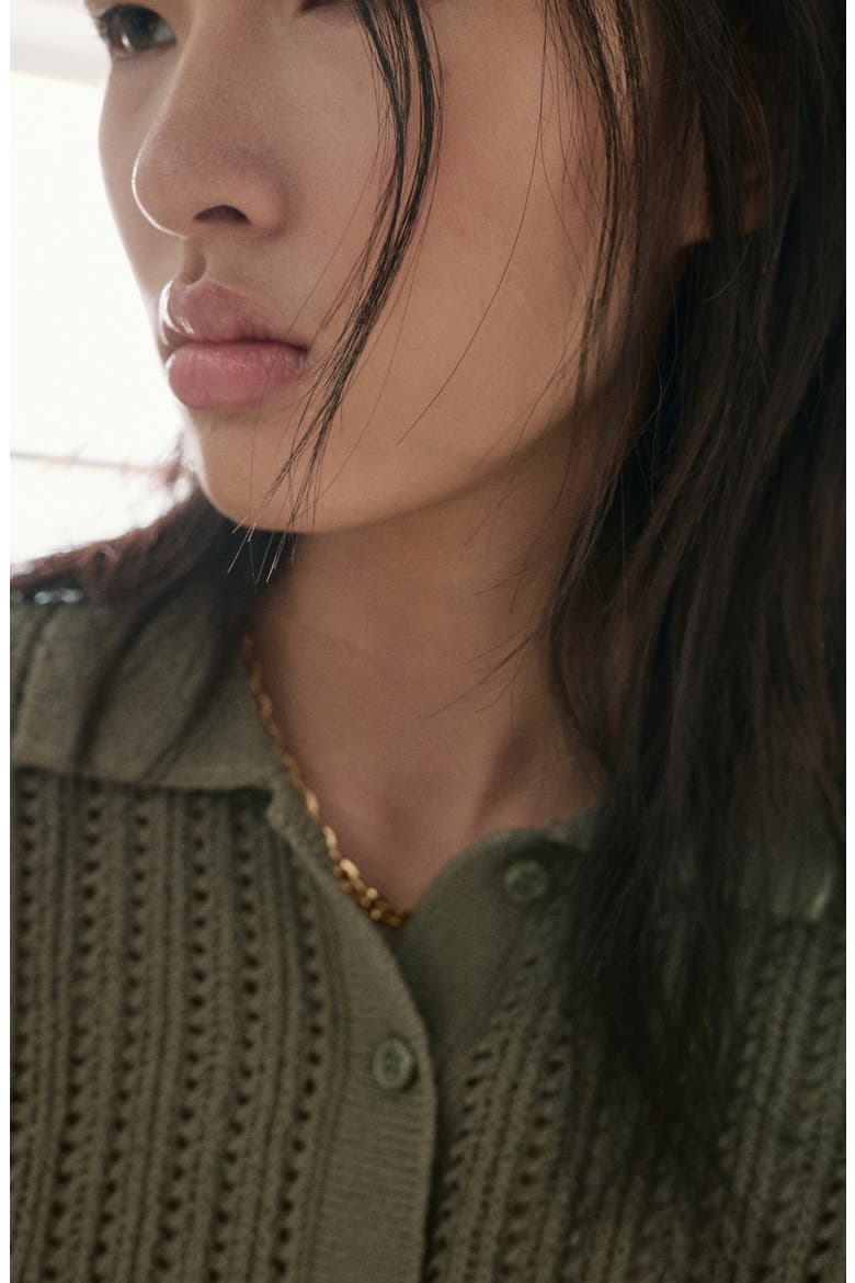 Openwork Sweater Polo, Alternate, color, KHAKI GREEN