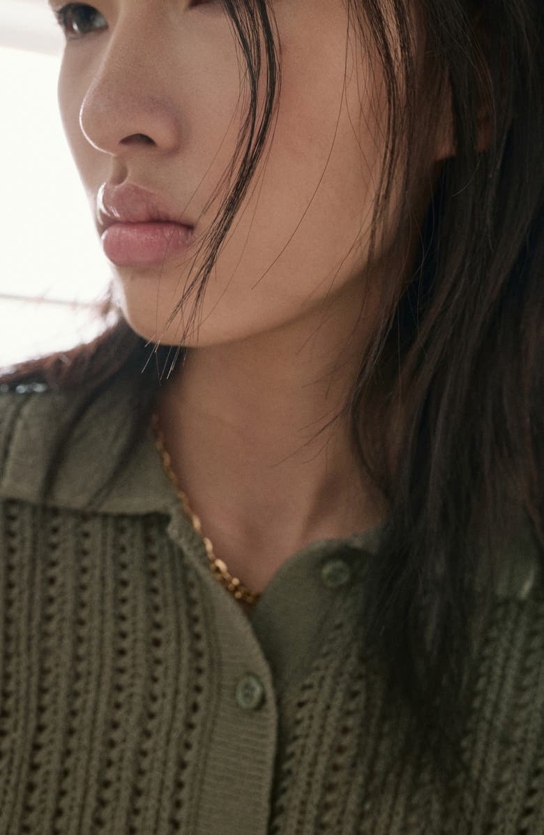 MANGO Openwork Sweater Polo, Alternate, color, Khaki Green