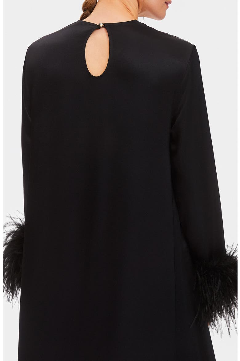 Suxi Feather Trim Maxi Nightgown, Alternate, color, BLACK
