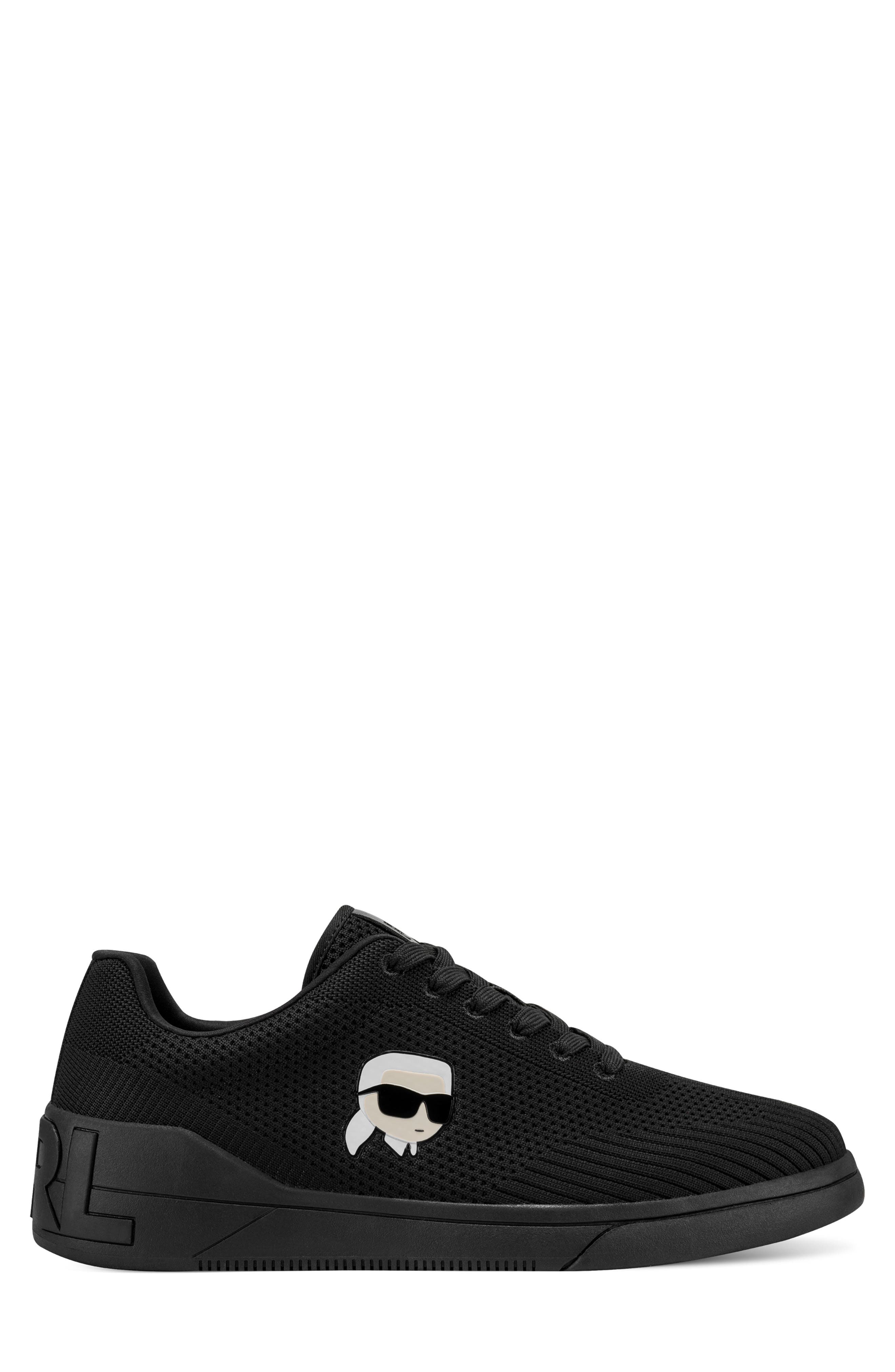 KARL LAGERFELD PARIS Knit T-Toe Karl Head Sneaker, Alternate, color, Black