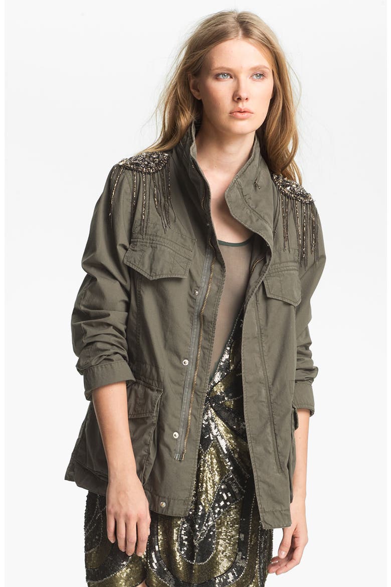 Sequin Shoulder Military Jacket, Alternate, color, MILITARY