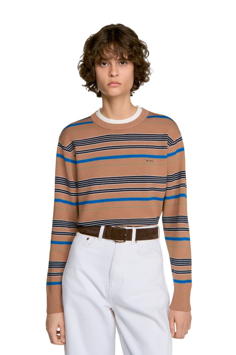 Layered Effect Striped Sweater, Alternate, color, Camel
