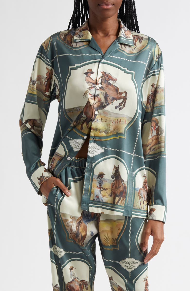 Melody Ehsani Cowgirl Satin Button-Up Shirt, Main, color,